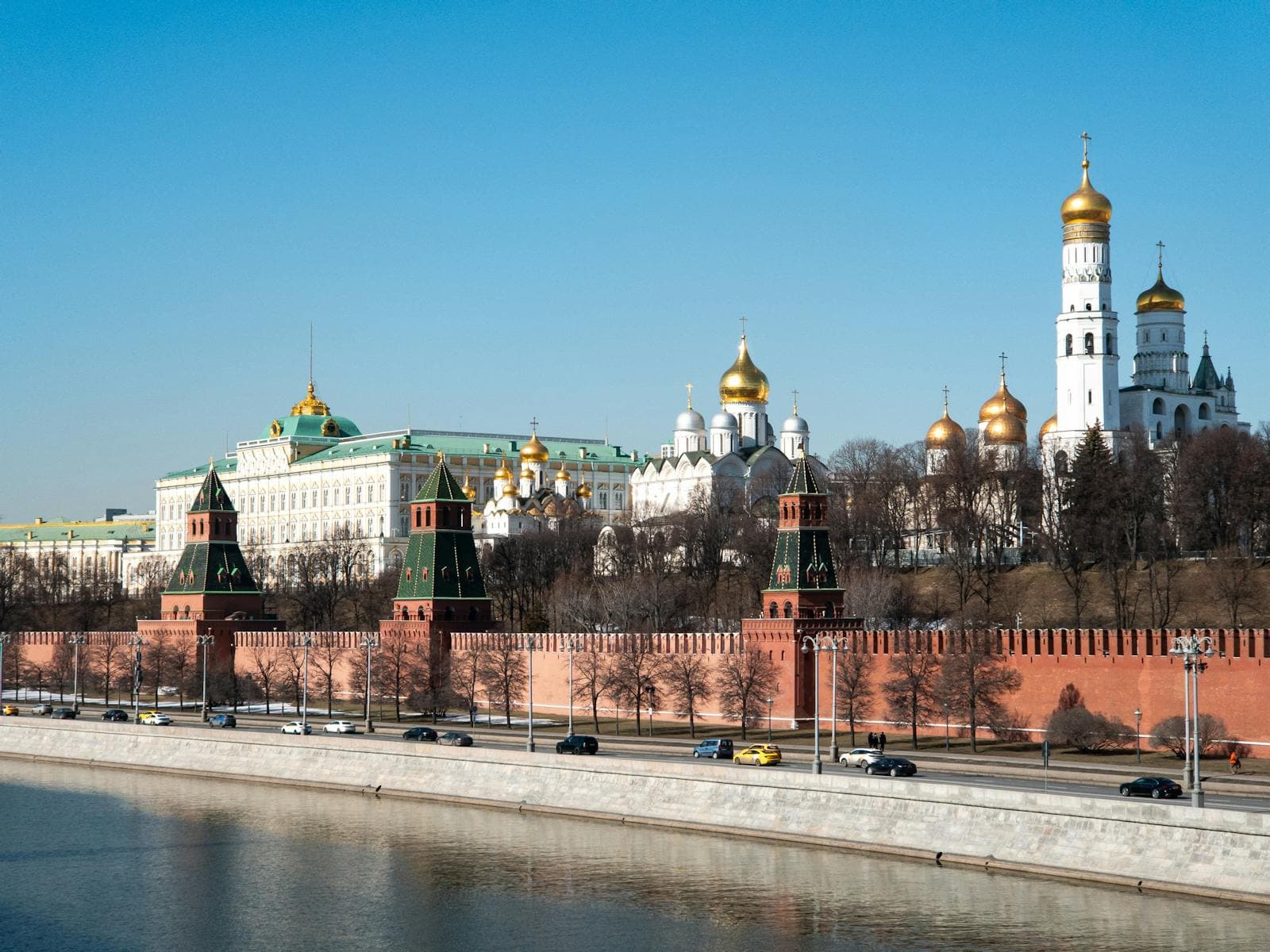 Moscow Kremlin towers and walls in daytime.