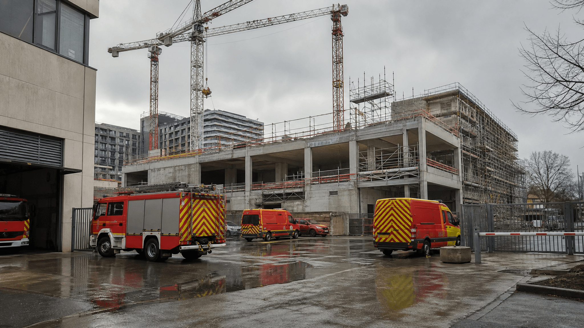 A modern emergency logistics depot under construction in Luxembourg.