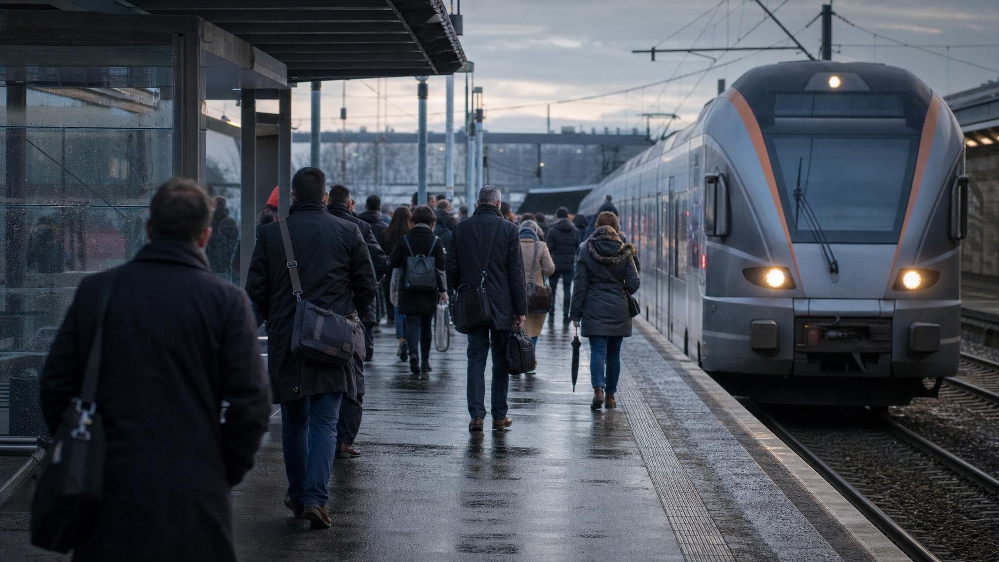 Commuters waiting for an early train toward Luxembourg.