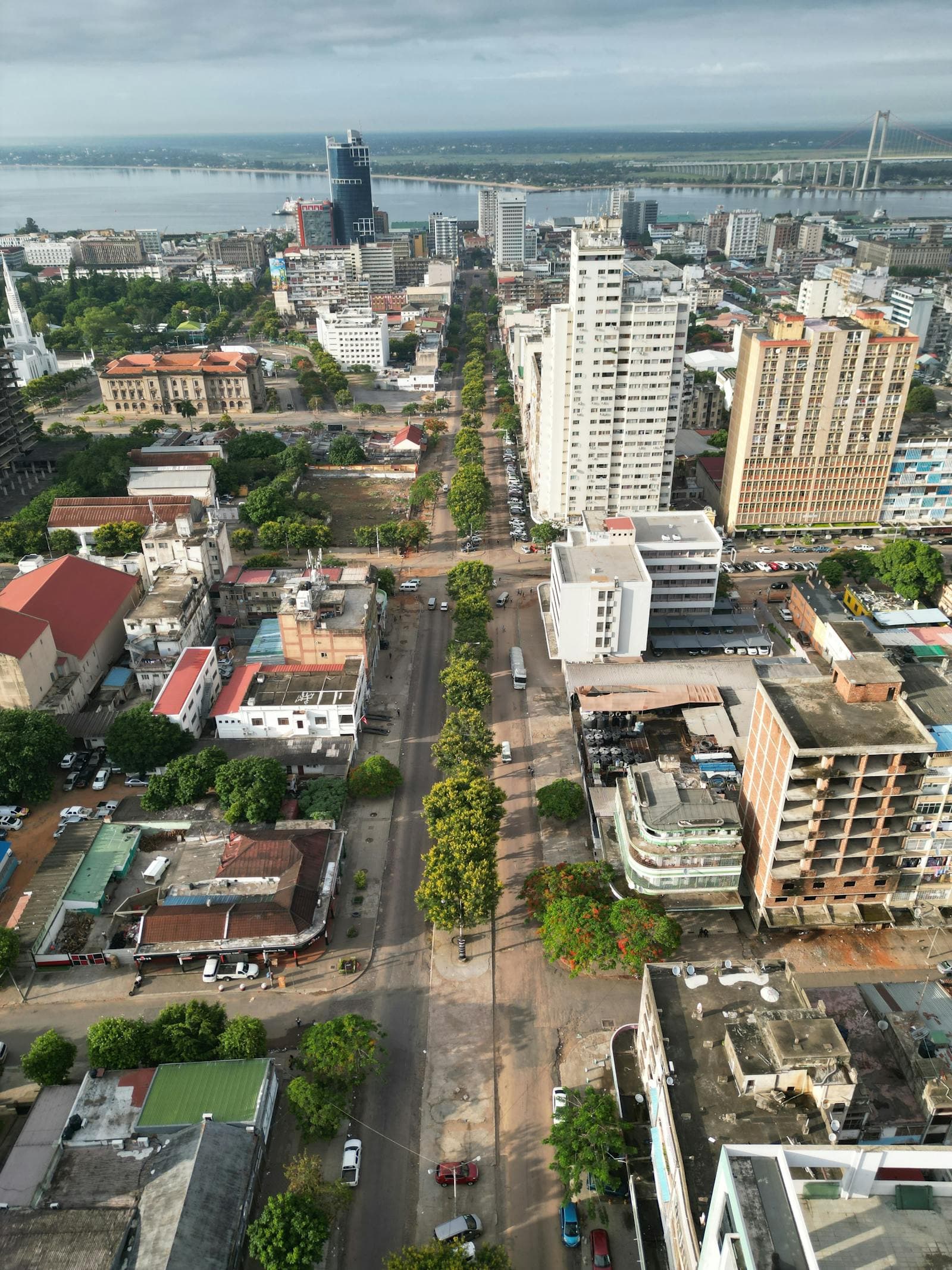 Aerial view of Maputo's coastal cityscape, Mozambique.